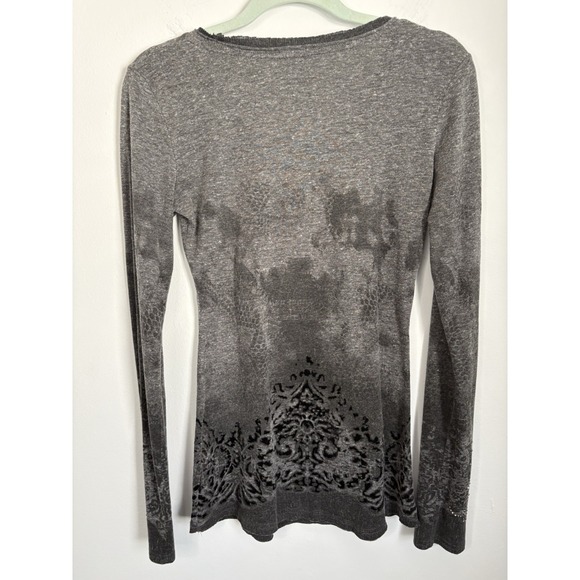 Miss Me Y2K Velvet Burnout Top Size Large Black Long Sleeve Rhinestones Distress - Picture 5 of 8